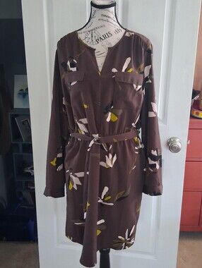 Mossimo Brown Floral Utility Shirt Midi Dress With 4 Pockets XL